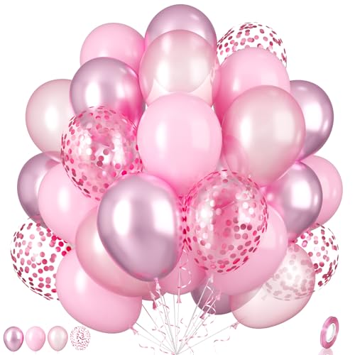 Luftballons Rosa, 55 Stück Pastellrosa Partyballons 12 Zoll Lichtrosa Ballons Perlenblassrosa Ballons Metallic-Rosa Ballons Rosa Konfettiballons für Mädchen Geburtstagsfeier Babyparty Hochzeit von Paready