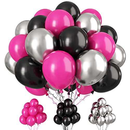 Luftballons Rosarot Schwarz, 30 Stück Helium Ballons Schwarz Rosa Party Deko Luftballons Silber Metallic Ballons für Mädchen Geburtstag Jubiläum Hochzeit Braut Dusche Babyparty Graduierung Deko von Paready