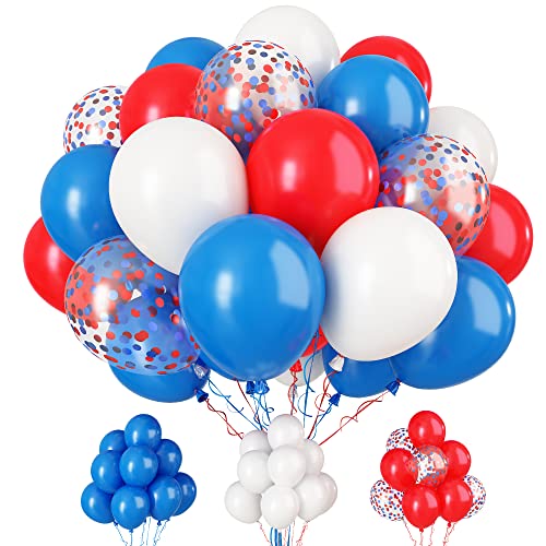 Luftballons Rot Blau, 30 Stück 12 Zoll Helium Ballons Weiß Rot Blau Geburtstagsdeko Ballons mit Konfetti Luftballons für Festival Karneval Babyparty Hochzeit Braut Dusche Theme Party Graduierung Deko von Paready