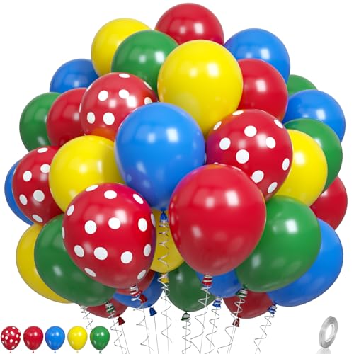 Luftballons Rot Gelb Blau, Rot Blau Gelb Partyballons Rot Polka Dot Luftballons Karneval Zirkus Ballons Gelb Grüne Latexballons für Kinder Geburtstag Zirkus Karneval Party Deko Hochzeit Babyparty von Paready