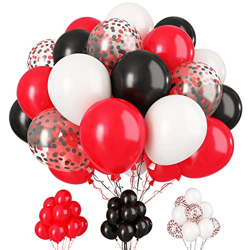 Luftballons Rot Schwarz, 30 Stück 12 Zoll Party Ballons Weiß Rot Schwarz Helium Luftballons mit Konfetti Ballons für Babyparty Casino Poker Thema Party Jungen Mädchen Geburtstag Graduierung Deko von Paready