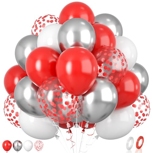 Luftballons Rot Silber, 30 Stück Rot Weiß Geburtstag Luftballons Metallic Silber Ballons mit Rot Konfetti Ballons Silber Rot Ballons für Babyparty Hochzeit Verlobung Jubiläum Rot Thema Party Deko von Paready