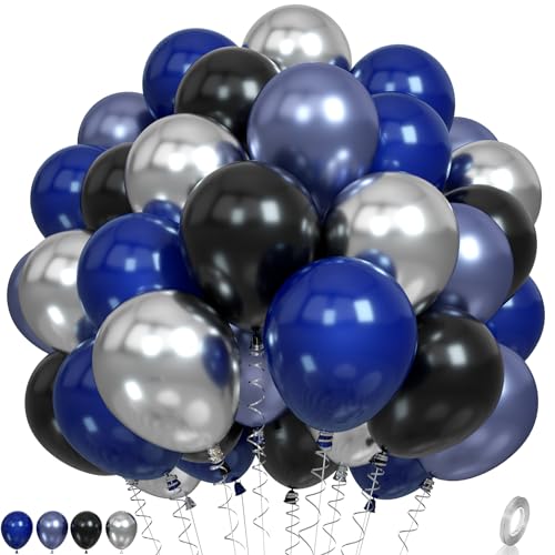 Luftballons Schwarz Blau Silber, Metallic Blau Schwarz Partyballons Dunkelblaue Silber Latexballons Schwarz Marineblaue Ballons für Kinder Erwachsene Galaxy Weltraum Deko Geburtstag Babyparty Hochzeit von Paready