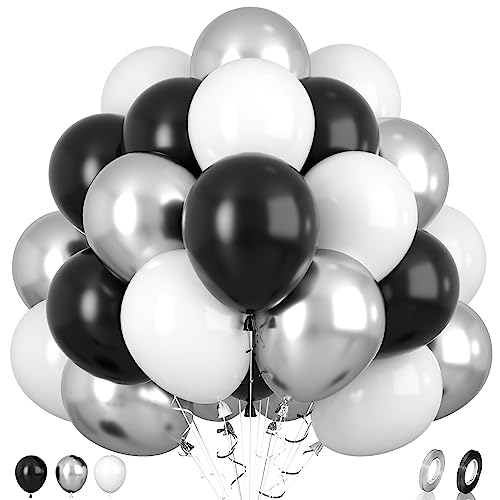 Luftballons Schwarz Silber, 30 Stück Schwarz Weiß Geburtstag Luftballons Metallic Silber Ballons Schwarz Silber Weiß Ballons für Babyparty Hochzeit Verlobung Jubiläum Schwarz Silber Thema Party Deko von Paready
