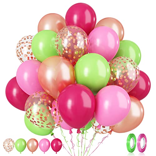 Luftballons Tropische Grüne Rosarot, 60 Stück 12 Zoll Hellrosa Grüne Roségold Konfetti Luftballons, Party Ballons für Hawaiianische Luau-Themenparty, Flamingo, Geburtstag, Babyparty, Hochzeits Deko von Paready