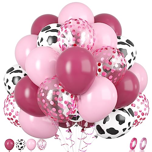 Paready Rosa Kuh Luftballons, 30 Stück Rosa Ballons Rosarot Kuh Geburtstag Luftballons Pastellrosa Ballons Kuhdruckpartyballons Rosa Konfetti Ballons für Kuh Thema Geburtstag Rodeo Party Babyparty von Paready