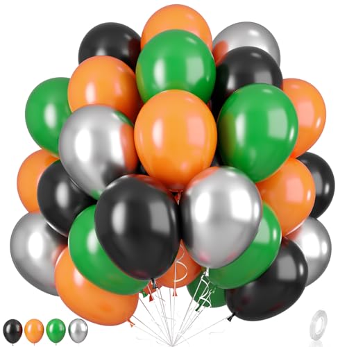 Sport Luftballons, 55 Stück Orange Grün Partyballons 12 Zoll Schwarz Orange Ballons Metallic Silber Schwarze Ballons Schwarze Grüne Orange Ballons für Kinder Sportthemen Geburtstagsfeier Babyparty von Paready