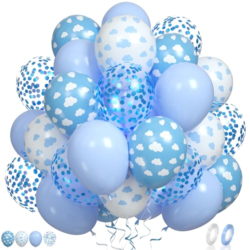 Luftballons Wolke,60 Stück Baby Blau Weiße Ballons Wolkendruckballons Weiße Blau Wolke Cloud Luftballons Konfetti Heliumballons für Wolke Party Cloud Thema Party Deko Hochzeit Babyparty Verlobung von Paready
