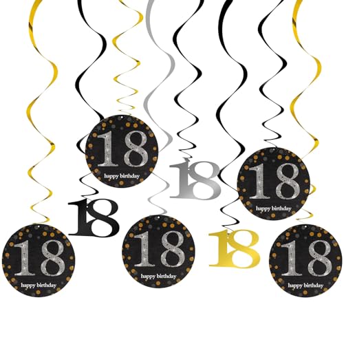 12 Stück hängende Wirbel zum 18. Geburtstag, Dekorationen für Jungen und Mädchen, Happy 18th Birthday, Luftschlangen, Party-Dekorationen, achtzehn hängende Wirbel, funkelnde Feier 12 Stück hängende Wirbel zum 18. Geburtstag, Dekorationen für Jungen und Mädchen, Happy 18th Birthday, Luftschlangen, Party-Dekorationen, achtzehn hängende Wirbel, funkelnde Feier von Parency EU