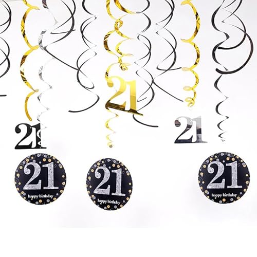 12 Stück hängende Wirbel zum 21. Geburtstag, Dekorationen für Jungen und Mädchen, Happy 21. Geburtstag, Luftschlangen, Party-Dekorationen, 21. hängende Wirbel, funkelnde Feier 12 Stück hängende Wirbel zum 21. Geburtstag, Dekorationen für Jungen und Mädchen, Happy 21. Geburtstag, Luftschlangen, Party-Dekorationen, 21. hängende Wirbel, funkelnde Feier von Parency EU