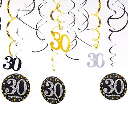 12 Stück hängende Wirbel zum 30. Geburtstag, Dekorationen für Jungen und Mädchen, Luftschlangen zum 30. Geburtstag, Party-Dekorationen, 30. hängende Wirbel, funkelnde Feier 12 Stück hängende Wirbel zum 30. Geburtstag, Dekorationen für Jungen und Mädchen, Luftschlangen zum 30. Geburtstag, Party-Dekorationen, 30. hängende Wirbel, funkelnde Feier von Parency EU