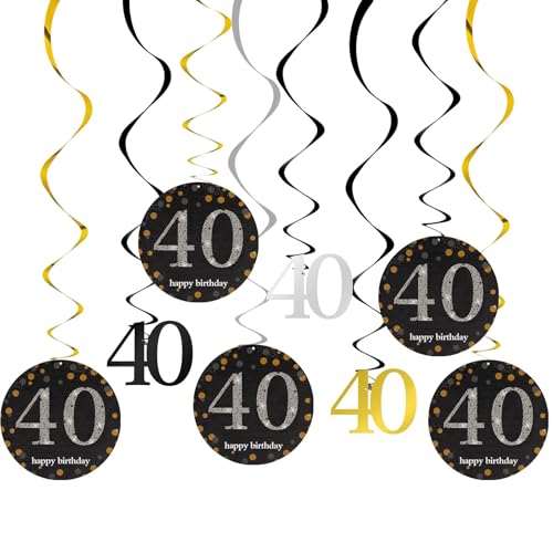 12 Stück hängende Wirbel zum 40. Geburtstag, Dekorationen für Jungen und Mädchen, Happy 40th Birthday, Luftschlangen, Party-Dekorationen, 40 hängende Wirbel, funkelnde Feier 12 Stück hängende Wirbel zum 40. Geburtstag, Dekorationen für Jungen und Mädchen, Happy 40th Birthday, Luftschlangen, Party-Dekorationen, 40 hängende Wirbel, funkelnde Feier von Parency EU