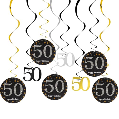 12 Stück hängende Wirbel zum 50. Geburtstag, Dekorationen für Jungen und Mädchen, Happy 50th Birthday, Luftschlangen, Party-Dekorationen, fünfzig hängende Wirbel, funkelnde Feier 12 Stück hängende Wirbel zum 50. Geburtstag, Dekorationen für Jungen und Mädchen, Happy 50th Birthday, Luftschlangen, Party-Dekorationen, fünfzig hängende Wirbel, funkelnde Feier von Parency EU