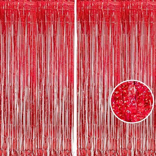 2 Stück roter Hintergrund Vorhang 1 m x 2,5 m Metallic Lametta Folie Fransenvorhänge Fotoautomaten Hintergrund für Geburtstag Party Dekoration Verlobung Hochzeit Weihnachten Dekor Rot 2 Stück roter Hintergrund Vorhang 1 m x 2,5 m Metallic Lametta Folie Fransenvorhänge Fotoautomaten Hintergrund für Geburtstag Party Dekoration Verlobung Hochzeit Weihnachten Dekor Rot von Parency EU