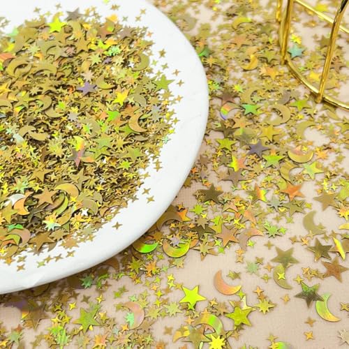 60g/2.1 oz Holografischer Konfetti Mond Stern Glitter Dekor Iridisierende Metallic Folie Pailletten Dekoration für Geburtstag Hochzeitstag für Party 60g/2.1 oz Holografischer Konfetti Mond Stern Glitter Dekor Iridisierende Metallic Folie Pailletten Dekoration für Geburtstag Hochzeitstag für Party von Parency EU