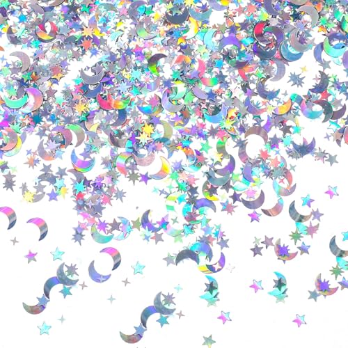15g/2.1 oz Holografischer Stern und Mondtisch Konfetti Mond Stern Glitter Dekor Iridisierende Metallic Glitter Folie Pailletten Dekoration für Geburtstag Hochzeitstag Konfetti für Party 15g/2.1 oz Holografischer Stern und Mondtisch Konfetti Mond Stern Glitter Dekor Iridisierende Metallic Glitter Folie Pailletten Dekoration für Geburtstag Hochzeitstag Konfetti für Party von Parency EU