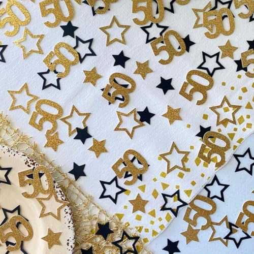 Happy 50th Birthday Konfetti 30g 50th Anniversary Glitzer Folie Tisch Streudeko Pailletten für 50 Jahre Geburtstag Tischkonfetti Party Dekoration Schwarz Gold Stern von Parency EU