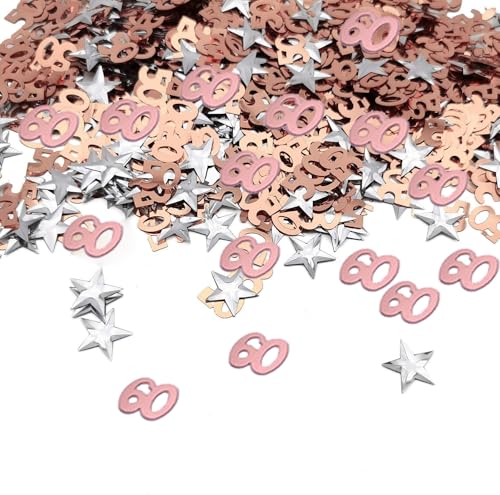 Happy 60th Birthday Konfetti 30g 60th Anniversary Glitzer Folie Tisch Streudeko Pailletten für 60 Jahre Geburtstag Tischkonfetti Party Dekoration Roségold Silber von Parency EU