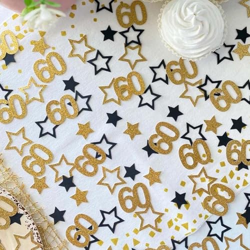 Happy 60th Birthday Konfetti 30g 60th Anniversary Glitzer Folie Tisch Streudeko Pailletten für 60 Jahre Geburtstag Tischkonfetti Party Dekoration Schwarz Gold Stern von Parency EU