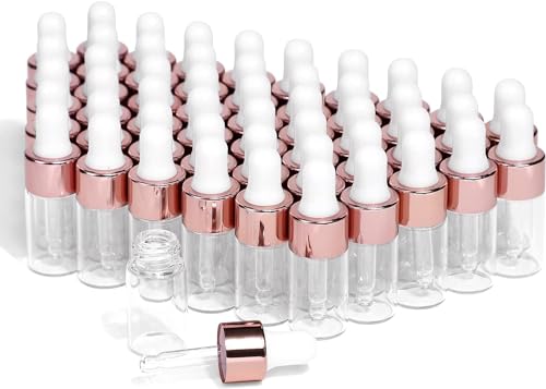 Parfumlism Mini-Tropfflaschen aus Glas,50 Stück,Flaschen für ätherische Öle mit Rotgoldfarbenem Verschluss,verwendet für Ätherisches Öl,Aromatherapie, Massage, Duftöl Probe (3 ml) von Parfumlism