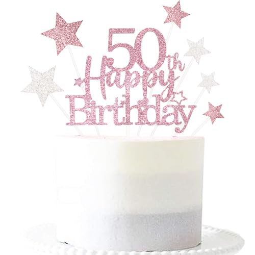 Glitzernde Kuchendekoration zum 50. Geburtstag mit Stern, personalisierbar, Partydekoration, Partyzubehör für Frauen, Roségold Glitzernde Kuchendekoration zum 50. Geburtstag mit Stern, personalisierbar, Partydekoration, Partyzubehör für Frauen, Roségold von Pargleev
