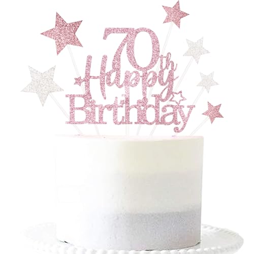 Glitzernde Kuchendekoration zum 70. Geburtstag mit Stern, personalisierbar, Partydekoration, Partyzubehör für Frauen, Roségold Glitzernde Kuchendekoration zum 70. Geburtstag mit Stern, personalisierbar, Partydekoration, Partyzubehör für Frauen, Roségold von Pargleev