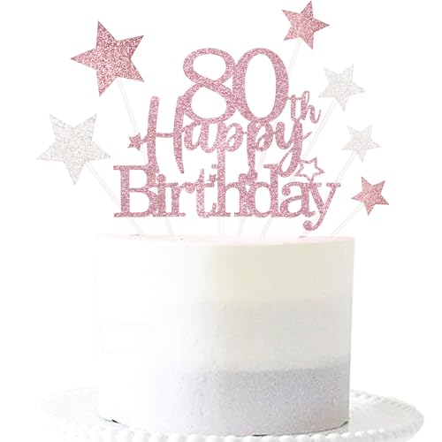 Glitzernde Kuchendekoration zum 80. Geburtstag mit Stern, personalisierbar, Partydekoration, Partyzubehör für Frauen, Roségold Glitzernde Kuchendekoration zum 80. Geburtstag mit Stern, personalisierbar, Partydekoration, Partyzubehör für Frauen, Roségold von Pargleev