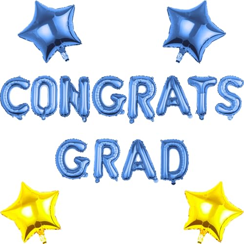 Pargleev Congrats Grad Luftballons mit Stern hängende Folienballons Brief für 2025 Grad Abschluss Ruhestand Party Dekorationen Blau von Pargleev