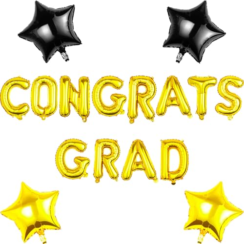 Pargleev Congrats Grad Luftballons mit Stern hängende Folienballons Brief für 2025 Grad Abschluss Ruhestand Party Dekorationen Gold von Pargleev