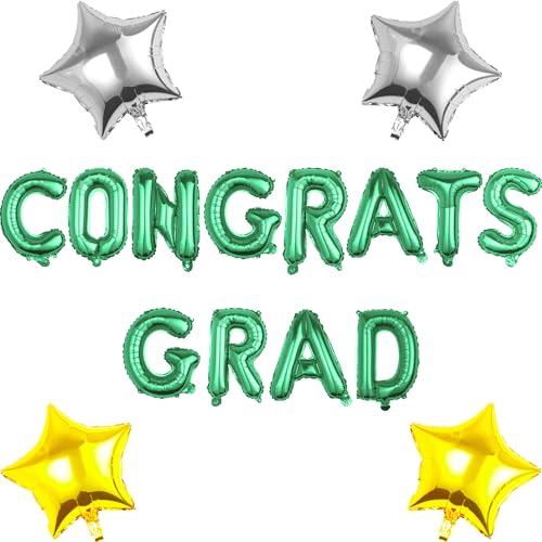 Pargleev Congrats Grad Luftballons mit Stern hängende Folienballons Brief für 2025 Grad Abschluss Ruhestand Party Dekorationen Grün von Pargleev