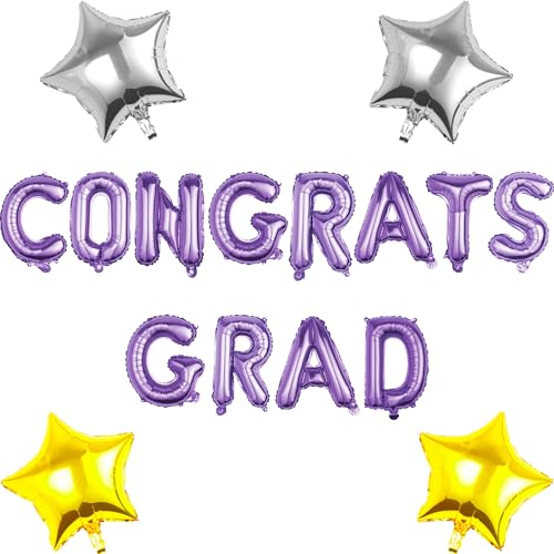 Pargleev Congrats Grad Luftballons mit Stern hängende Folienballons Brief für 2025 Grad Abschluss Ruhestand Party Dekorationen Lila von Pargleev