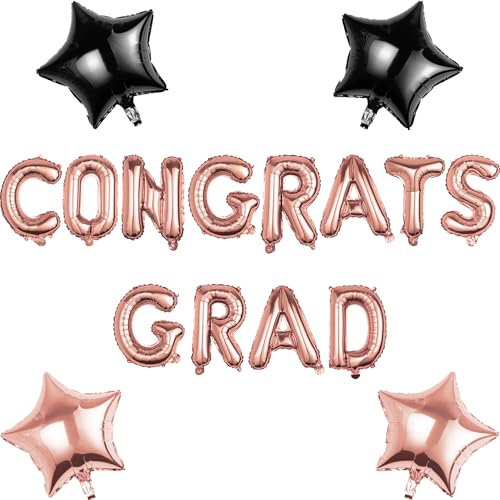 Pargleev Congrats Grad Luftballons mit Stern hängende Folienballons Brief für 2025 Grad Abschluss Ruhestand Party Dekorationen Roségold von Pargleev