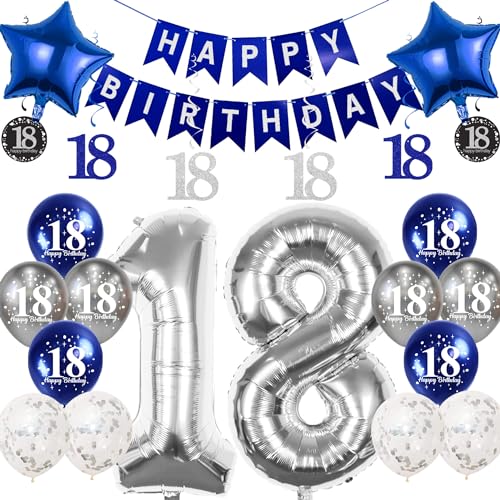 Pargleev Geburtstagsdekoration zum 18. Geburtstag, für Jungen und Mädchen, 40,6 cm, Folienballons mit Wirbel-Dekorationen, Happy Birthday-Banner und Stern-Folienballons, 12 Stück Confetii- und von Pargleev