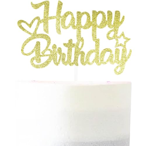 Pargleev Glitzernde Kuchendekoration "Happy Birthday", personalisierbar, Party-Dekoration, Partyzubehör für Babys, Jungen, Mädchen, Männer, Frauen, Gold Pargleev Glitzernde Kuchendekoration "Happy Birthday", personalisierbar, Party-Dekoration, Partyzubehör für Babys, Jungen, Mädchen, Männer, Frauen, Gold von Pargleev
