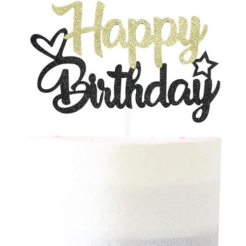 Pargleev Glitzernde Kuchendekoration "Happy Birthday", personalisierbar, Party-Dekoration, Partyzubehör für Babys, Jungen, Mädchen, Männer, Frauen, Schwarz und Gold Pargleev Glitzernde Kuchendekoration "Happy Birthday", personalisierbar, Party-Dekoration, Partyzubehör für Babys, Jungen, Mädchen, Männer, Frauen, Schwarz und Gold von Pargleev