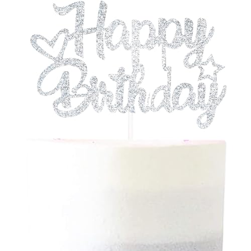 Pargleev Glitzernde Kuchendekoration "Happy Birthday", personalisierbar, Party-Dekoration, Partyzubehör für Babys, Jungen, Mädchen, Männer, Frauen, Silber Pargleev Glitzernde Kuchendekoration "Happy Birthday", personalisierbar, Party-Dekoration, Partyzubehör für Babys, Jungen, Mädchen, Männer, Frauen, Silber von Pargleev