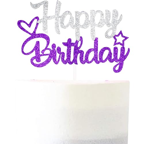 Pargleev Glitzernde Kuchendekoration "Happy Birthday", personalisierbar, Party-Dekoration, Partyzubehör für Babys, Mädchen, Frauen, Lila und Silber Pargleev Glitzernde Kuchendekoration "Happy Birthday", personalisierbar, Party-Dekoration, Partyzubehör für Babys, Mädchen, Frauen, Lila und Silber von Pargleev