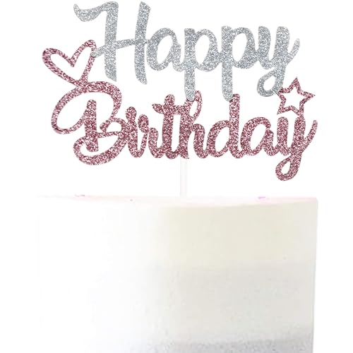 Pargleev Glitzernde Kuchendekoration "Happy Birthday", personalisierbar, Party-Dekoration, Partyzubehör für Babys, Mädchen, Frauen, Roségold und Silber Pargleev Glitzernde Kuchendekoration "Happy Birthday", personalisierbar, Party-Dekoration, Partyzubehör für Babys, Mädchen, Frauen, Roségold und Silber von Pargleev