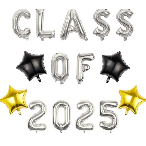 Pargleev Luftballons Klasse 2025 mit Stern hängende Folienballons Brief für High School College Glückwunsch Abschluss Glückwunsch Party Dekorationen Silber von Pargleev