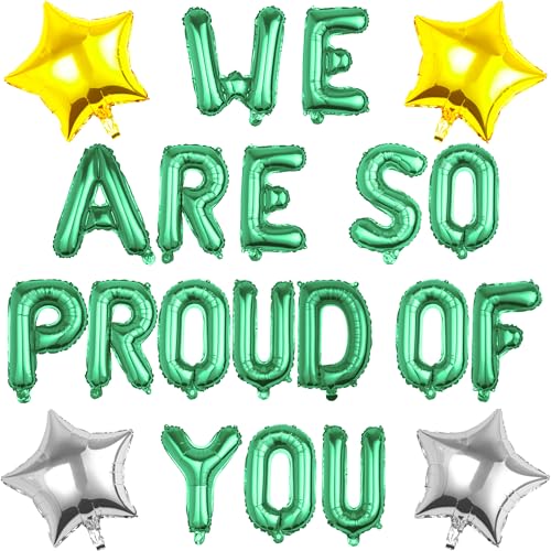 Pargleev We Are So Proud Of You Luftballons mit Stern Hängende Folienballons Buchstabe für 2025 Grad Abschluss Ruhestand Party Dekorationen Grün von Pargleev