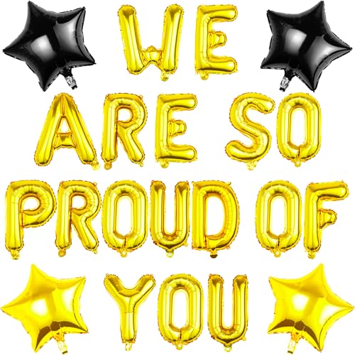 Pargleev We Are So Proud Of You Luftballons mit Stern zum Aufhängen Folienballons Buchstabe für 2025 Grad Abschluss Ruhestand Party Dekorationen Gold von Pargleev