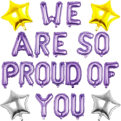 Pargleev We Are So Proud Of You Luftballons mit Stern zum Aufhängen Folienballons Buchstabe für 2025 Grad Abschluss Ruhestand Party Dekorationen Lila von Pargleev
