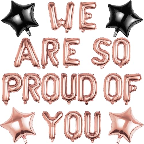 Pargleev We Are So Proud Of You Luftballons mit Stern zum Aufhängen Folienballons Buchstabe für 2025 Grad Abschluss Ruhestand Party Dekorationen Roségold von Pargleev