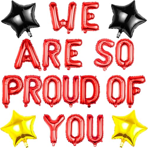 Pargleev We Are So Proud Of You Luftballons mit Stern zum Aufhängen Folienballons Buchstabe für 2025 Grad Abschluss Ruhestand Party Dekorationen Rot von Pargleev