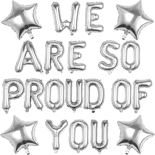Pargleev We Are So Proud Of You Luftballons mit Stern zum Aufhängen Folienballons Buchstabe für 2025 Grad Abschluss Ruhestand Party Dekorationen Silber von Pargleev