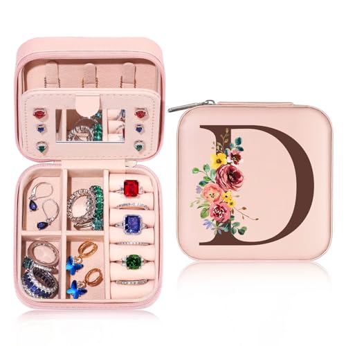 Parima Kleine Schmuckschatulle mit Anfangsbuchstaben D und Blume Initiale Schmuckkästchen Travel Organizer Box Geschenke für Damen Mädchen Geschenke für Valentinstag Geburtstage Hochzeit Brautjungfer Parima Kleine Schmuckschatulle mit Anfangsbuchstaben D und Blume Initiale Schmuckkästchen Travel Organizer Box Geschenke für Damen Mädchen Geschenke für Valentinstag Geburtstage Hochzeit Brautjungfer von Parima