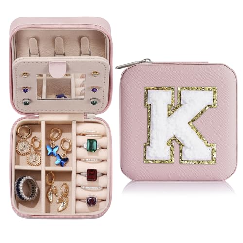 Parima Reise Schmuckkästchen Mädchen - Kleine Schmuckschatulle für Damen | Reiseschmuckaufbewahrung mit initiale K | Schmuckbox Jewelry Box für Ringe,Armbänder,Ohrringe | Geschenke für Frauen von Parima