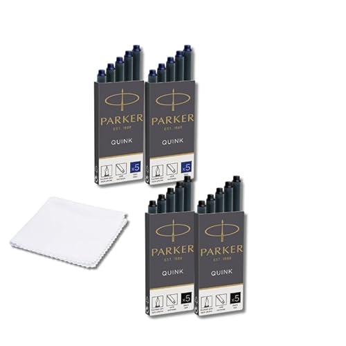 Parker Pen, Parker Quink Füllfederhalter-Tintenpatronen, 10 Stück blau, 10 Stück schwarz + Tuch von Parker Pen
