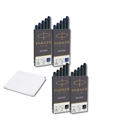 Parker Pen, Parker Quink Füllfederhalter-Tintenpatronen, 10 Stück blau, 10 Stück schwarz + Tuch Parker Pen, Parker Quink Füllfederhalter-Tintenpatronen, 10 Stück blau, 10 Stück schwarz + Tuch von Parker Pen