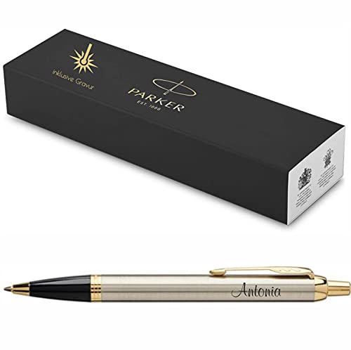 Exklusiver PARKER Kugelschreiber IM Core mit Gravur | Premium Stift | Geschenkbox | blaue Tinte | edel | personalisiertes Geschenk | Namen | graviert | Kulli | Geburtstag | Prüfung (Brushed Metal) von Parker-